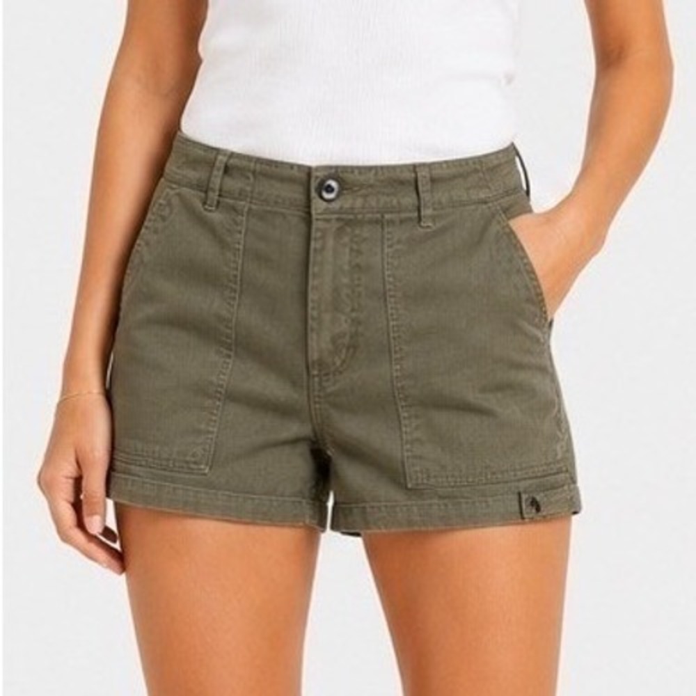 Fortela Cargo Shorts 100% Cotton Women Green Herringbone Utility Size 27 Italy